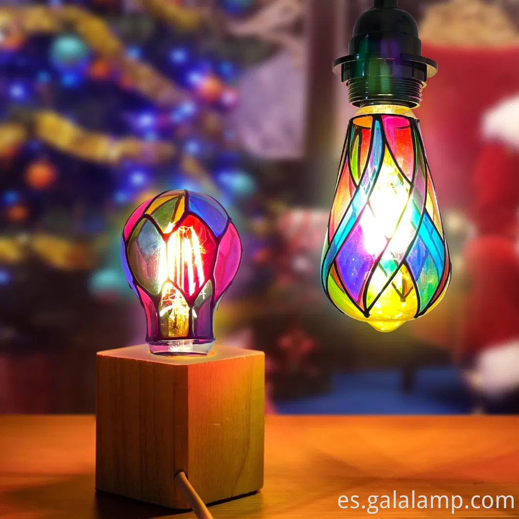 Bombilla LED de color incomprable, luz de vidrieras de base E26 para atmósfera festiva